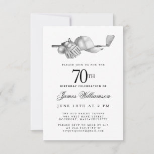70th Birthday Party Elegant Black White Golf Invitation