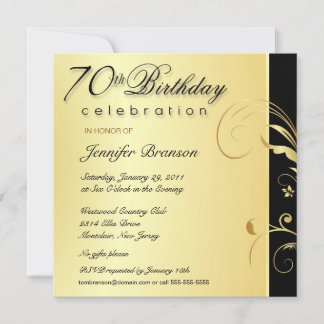 70th Birthday Party - Elegant Gold Floral Invites