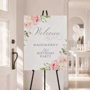 70th Birthday Party Elegant Pink Flower Welcome Foam Board