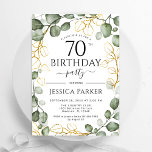 70th Birthday Party Eucalyptus Watercolor Invitation<br><div class="desc">Elegant botanical 70th birthday party invitation. Classy design features hand painted watercolor greenery eucalyptus wreath foliage and script font.  Printed Zazzle invitations or instant download digital printable template. Personalize with your own details. Message me if you need further customization.</div>