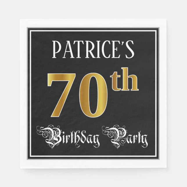 70th Birthday Party — Fancy Script, Faux Gold Look Napkins (Front)