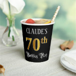 [ Thumbnail: 70th Birthday Party — Fancy Script, Faux Gold Look Paper Cups ]