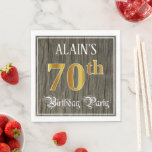 [ Thumbnail: 70th Birthday Party — Faux Gold & Faux Wood Looks Napkins ]