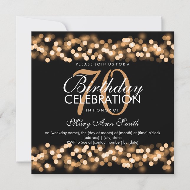 70th Birthday Party Faux Gold Hollywood Glam Invitation (Front)