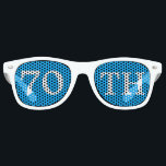 70th Birthday Party Favor Cool Blue White Retro Sunglasses<br><div class="desc">70th birthday party shades for an awesome seventieth bday or anniversary bash. Cool blue party favor glasses with cute white text. Festive sunglasses for someone turning 70. Celebrate being seventy years old!</div>
