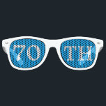 70th Birthday Party Favor Cool Blue White Retro Sunglasses<br><div class="desc">70th birthday party shades for an awesome seventieth bday or anniversary bash. Cool blue party favor glasses with cute white text. Festive sunglasses for someone turning 70. Celebrate being seventy years old!</div>