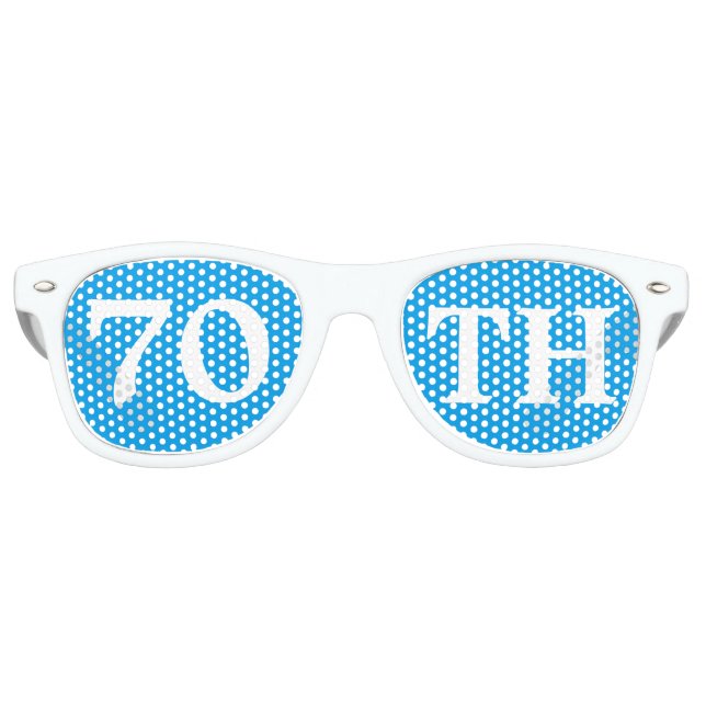 70th Birthday Party Favor Cool Blue White Retro Sunglasses (Front)