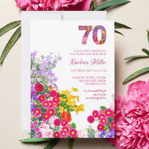70th birthday party floral colorful invitation