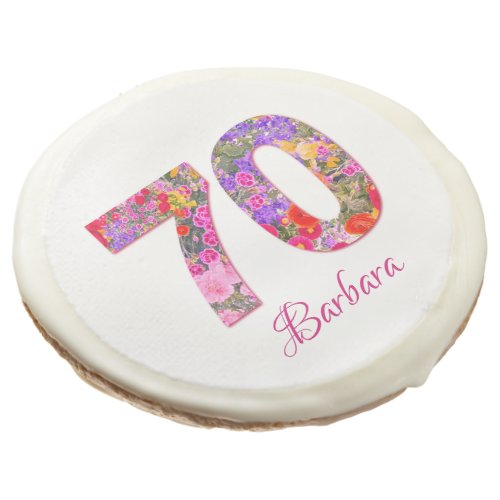 70th birthday party floral colorful sugar cookies