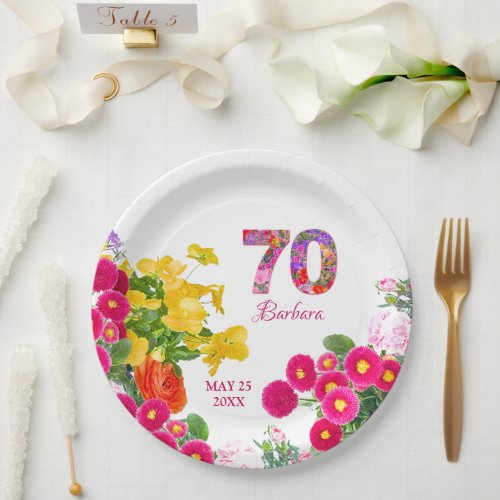70th birthday party floral flower bouquet plates