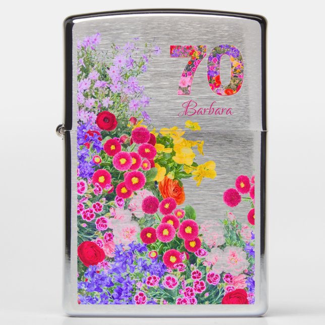 70th birthday party floral flowers bouquet zippo lighter (Front)