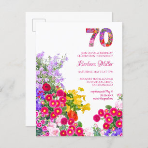 70th birthday party floral invitation postcard