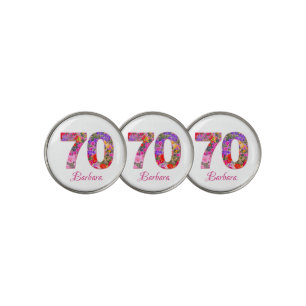70th birthday party floral pink golf ball markers