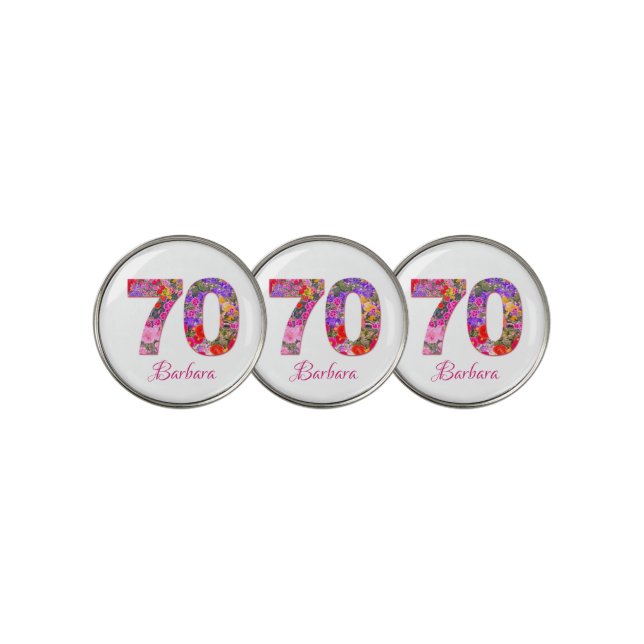 70th birthday party floral pink golf ball markers (3 Up)