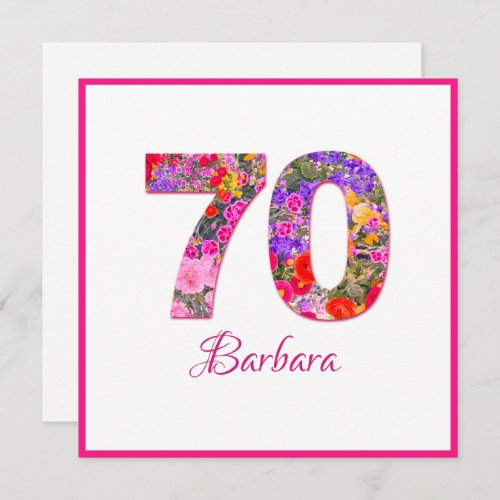 70th birthday party floral pink lilac flat card