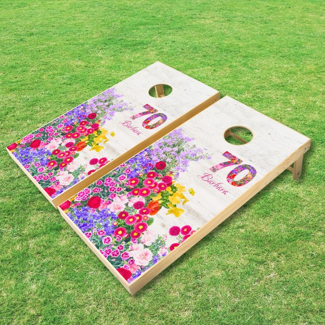 70th birthday party flower bouquet cornhole set (Creator Uploaded)