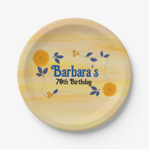 70th Birthday party flower floral personalize Paper Plates