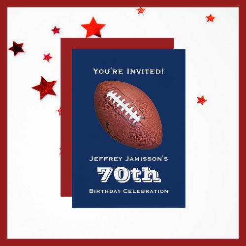 70th Birthday Party Football Sports Red Blue Invitation