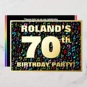 70th Birthday Party — Fun, Colorful Music Symbols Foil Invitation