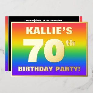 70th Birthday Party: Fun, Colorful Rainbow Pattern Foil Invitation