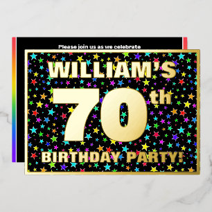70th Birthday Party — Fun, Colorful Stars Pattern Foil Invitation