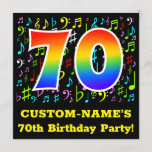 [ Thumbnail: 70th Birthday Party: Fun Music Symbols, Rainbow 70 Invitation ]