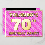 [ Thumbnail: 70th Birthday Party — Fun Pink Hearts and Stripes Invitation ]