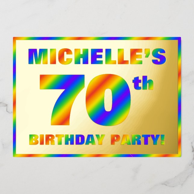 70th Birthday Party — Fun, Rainbow Spectrum “70” Foil Invitation (Front)