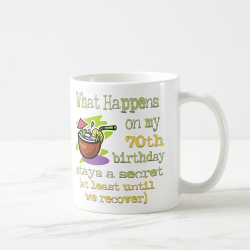 70th Birthday Party Gifts What happens on my 70th Coffee Mug