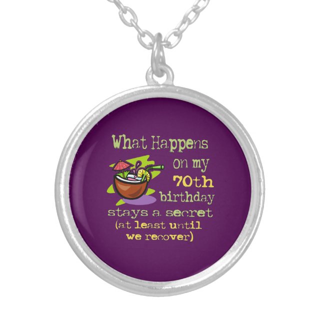 70th Birthday Party Gifts. What happens on my 70th Silver Plated Necklace (Front)