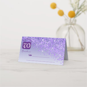 70th Birthday Party Glam Purple Glitter Place Card