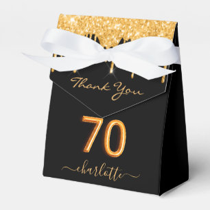70th birthday party glitter black gold sparkle favor boxes