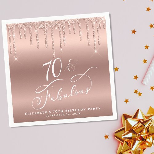 70th Birthday Party Glitter Rose Gold Napkins