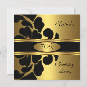 70th Birthday Party Gold Black Floral Invite