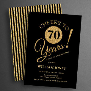 70th Birthday Party Gold Black Invitation