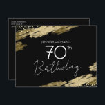 70th Birthday Party Gold Black Invitation Postcard<br><div class="desc">Elegant Faux gold foil paint splatters design. All text is adjustable and easy to change for your own party needs. Great elegant 70th birthday template design.</div>