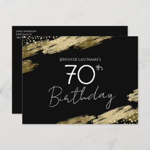 70th Birthday Party Gold Black Invitation Postcard