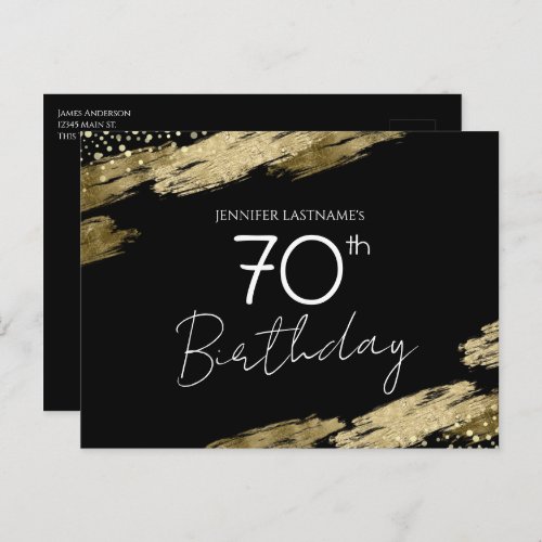 70th Birthday Party Gold Black Invitation Postcard