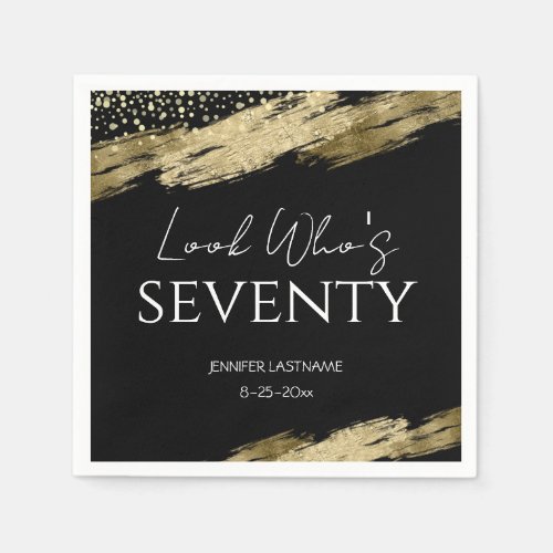 70th Birthday Party Gold Black Look Who's Napkins
