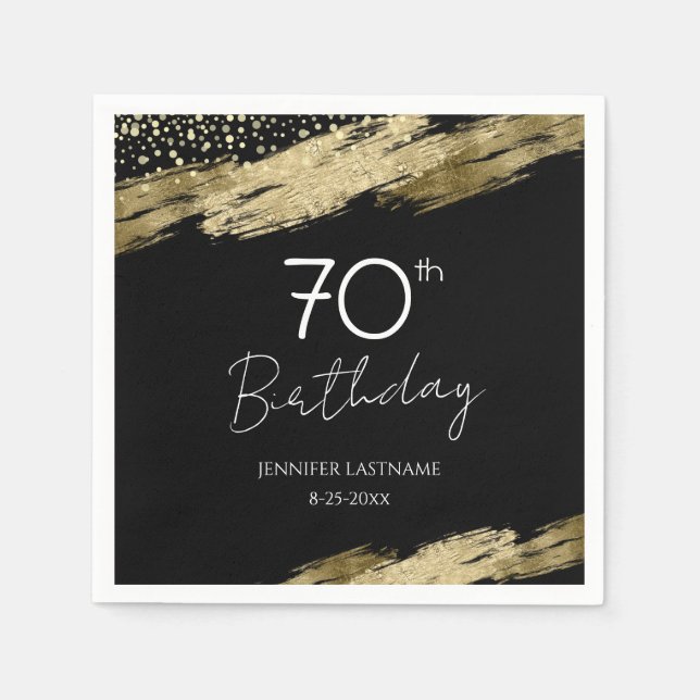70th Birthday Party Gold Black Napkins (Front)