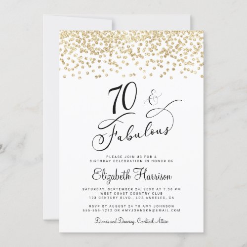 70th Birthday Party Gold Glitter Invitation