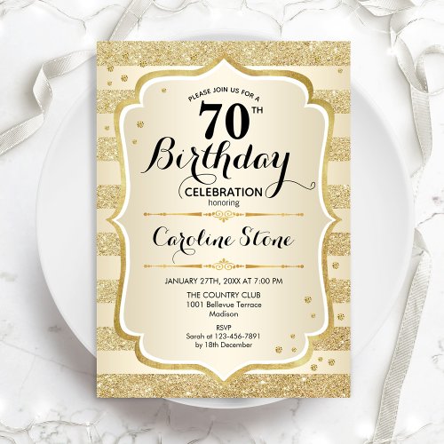 70th Birthday Party _ Gold Invitation