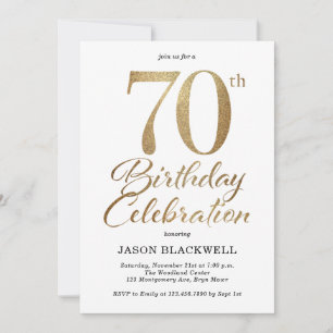 70th Birthday Party Gold Invitation