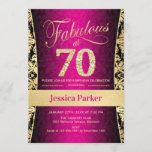 70th Birthday Party - Gold Pink Black Invitation<br><div class="desc">70th Birthday Party Invitation in pink black and gold.
Elegant invite card with faux glitter gold and diamonds. Features damask pattern and script font. Fabulous at seventy! Classic design perfect for an stylish party. Please message me if you need a custom age.</div>