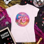 70th Birthday Party Gold Pink Glitter Disco Ball T-Shirt<br><div class="desc">Do you love the 80s dancing disco ball? The 70s disco ball? Look at our 70th Birthday Party Gold Pink Glitter Disco Ball T-Shirt! Celebrate in style with our vibrant birthday disco ball t-shirt featuring a colorful gold mirror disco ball and dazzling typography with a digital glitter and gold effect....</div>