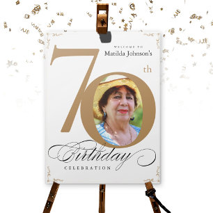 70th Birthday Party Gold White Calligraphy Sign
