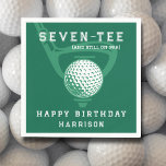 70th Birthday Party Golf Theme Modern Green Napkin<br><div class="desc">Celebrate in style with this golf-themed milestone birthday napkin, featuring the clever pun "Seven-Tee (and still on par)" for a fun and sporty touch. Set against a vibrant green background, this design showcases a bold golf club and tee illustration, with a customizable name for the birthday honoree. This napkin is...</div>