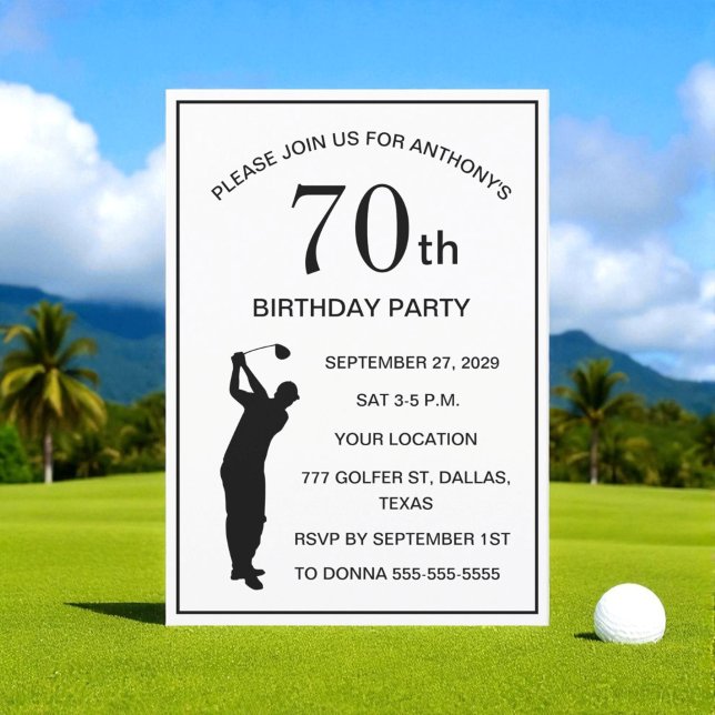 70th Birthday Party Golfer Black Par Dad Golf Invitation (Creator Uploaded)