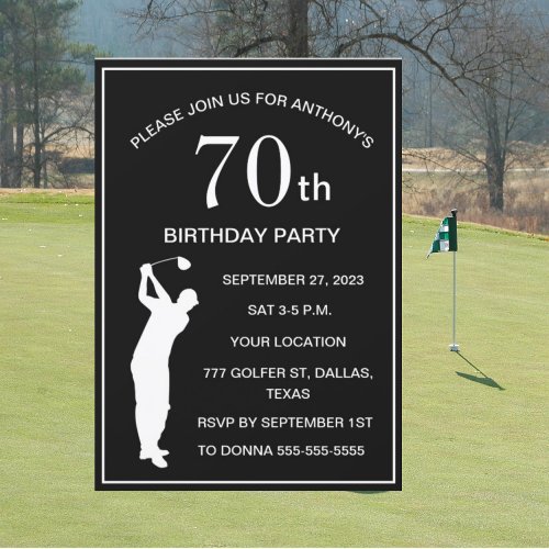 70th Birthday Party Golfer Black Par Dad Golf Invitation