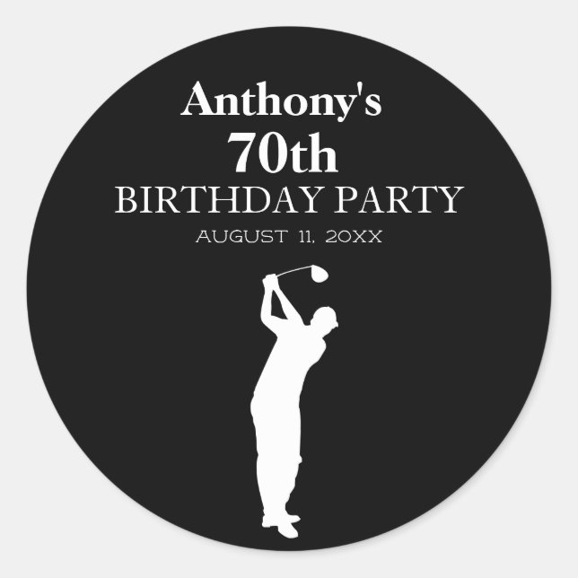 70th Birthday Party Golfer Black Par Seventieth  Classic Round Sticker (Front)